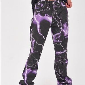 Purple lightning print boyfriend jeans